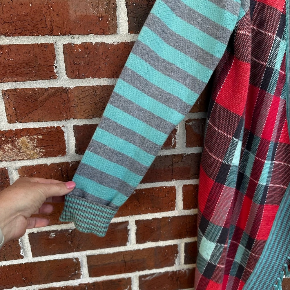 Matilda Jane Mixed Print Cardigan MEDIUM‎ Plaid & Stripes Boho Fringe Vibrant - Picture 4 of 8